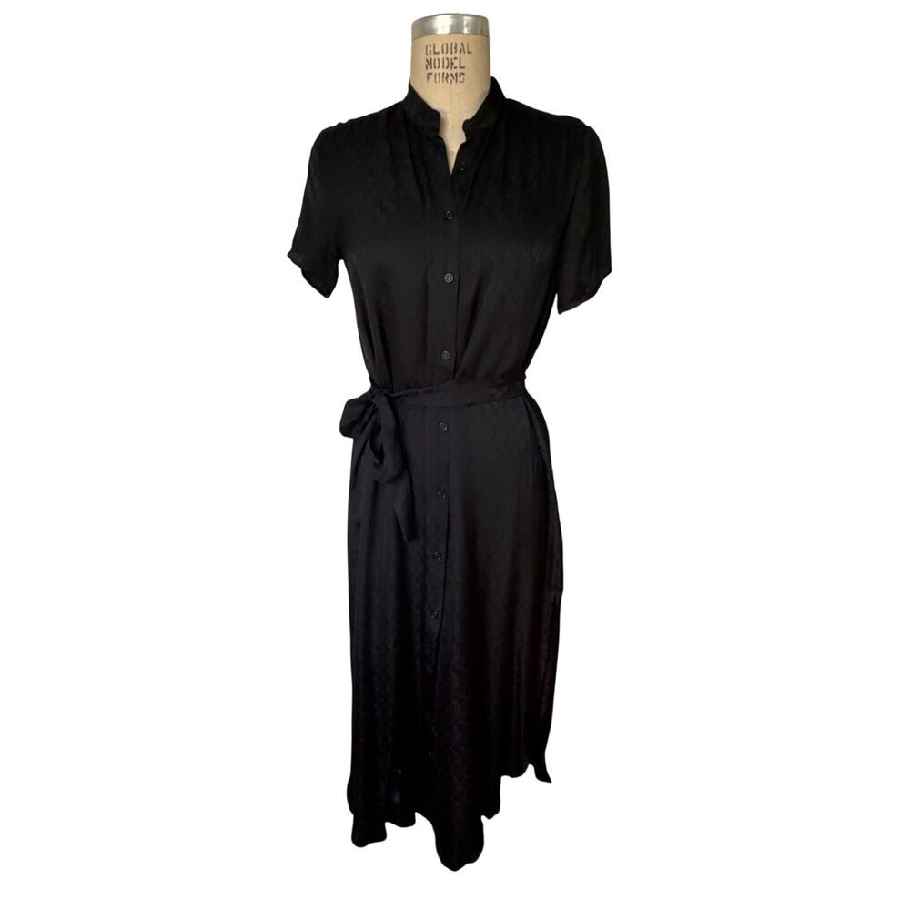 Reformation Silk Shirt Dress in Black Jacquard Size Small